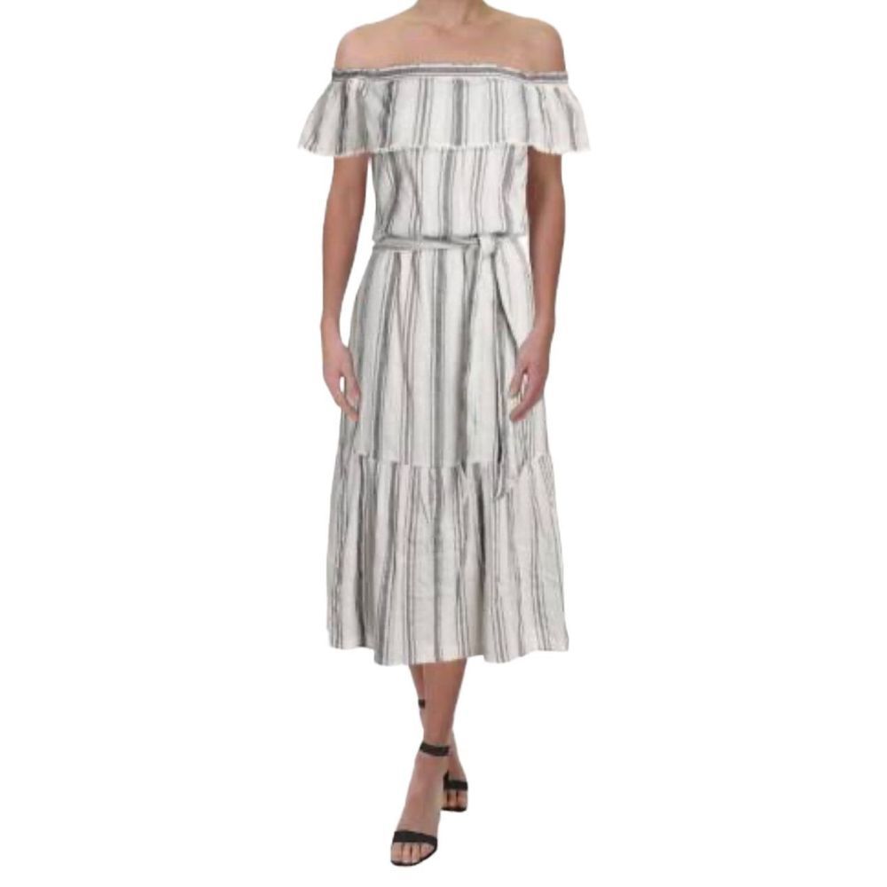 Lauren Ralph Lauren Black White Stripe Midi Summer Dress Women’s Size 6 Small - Picture 7 of 8